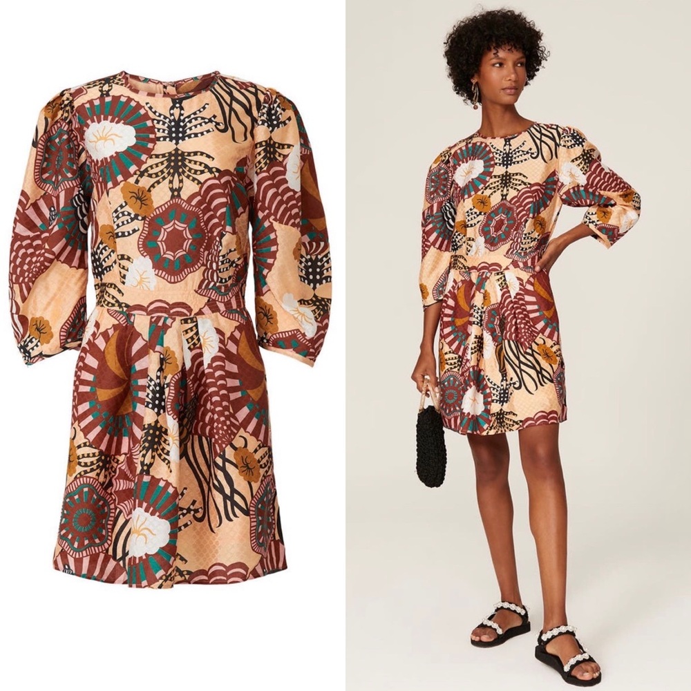 Scotch & Soda Sea Puff Sleeve Printed Jacquard Mini Dress S Bohemian